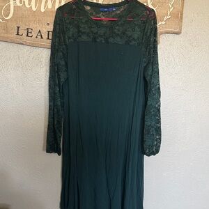 Apt. 9 Dark Green Lace Yoke Asymmetrical Dress
